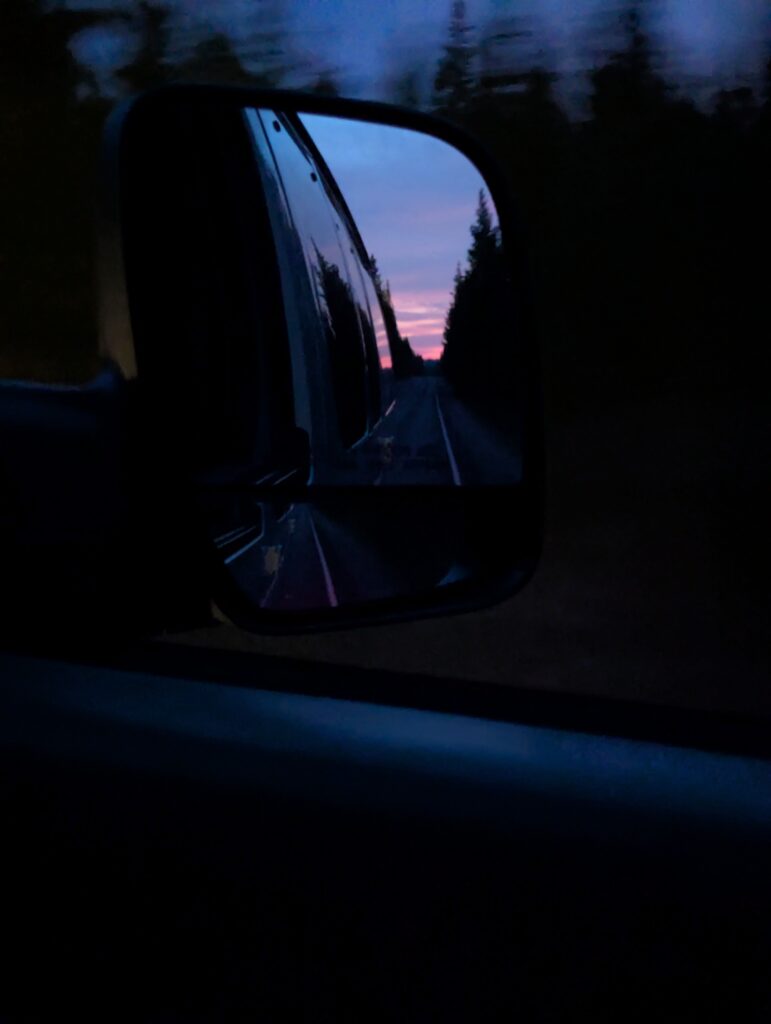 Sunset in the rearview